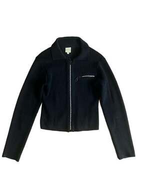 Von Saken Black Ribbed Full Zip Rhinestone Sweater Jacket Size S